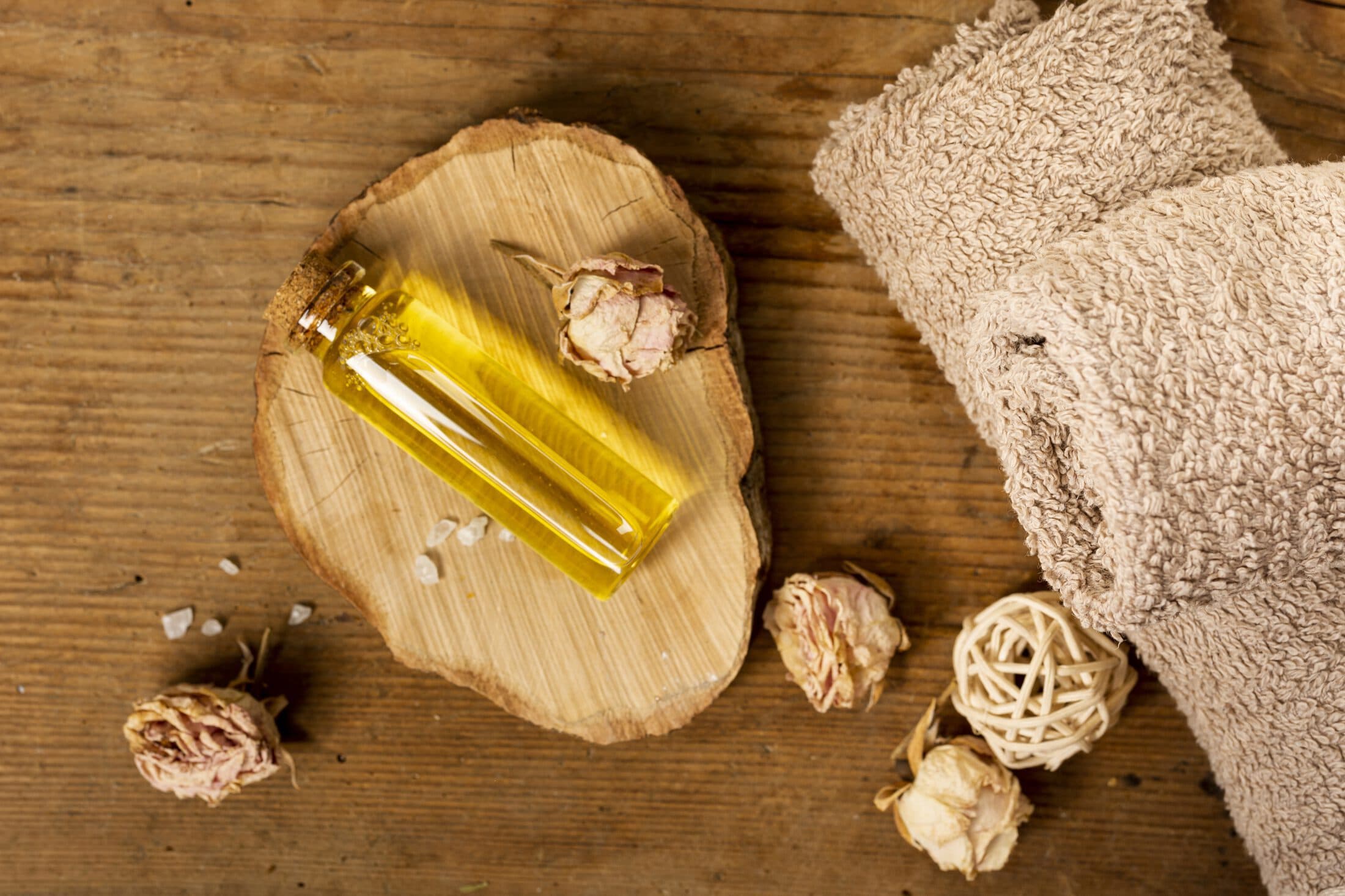 Spa decoration with oils and natural elements
